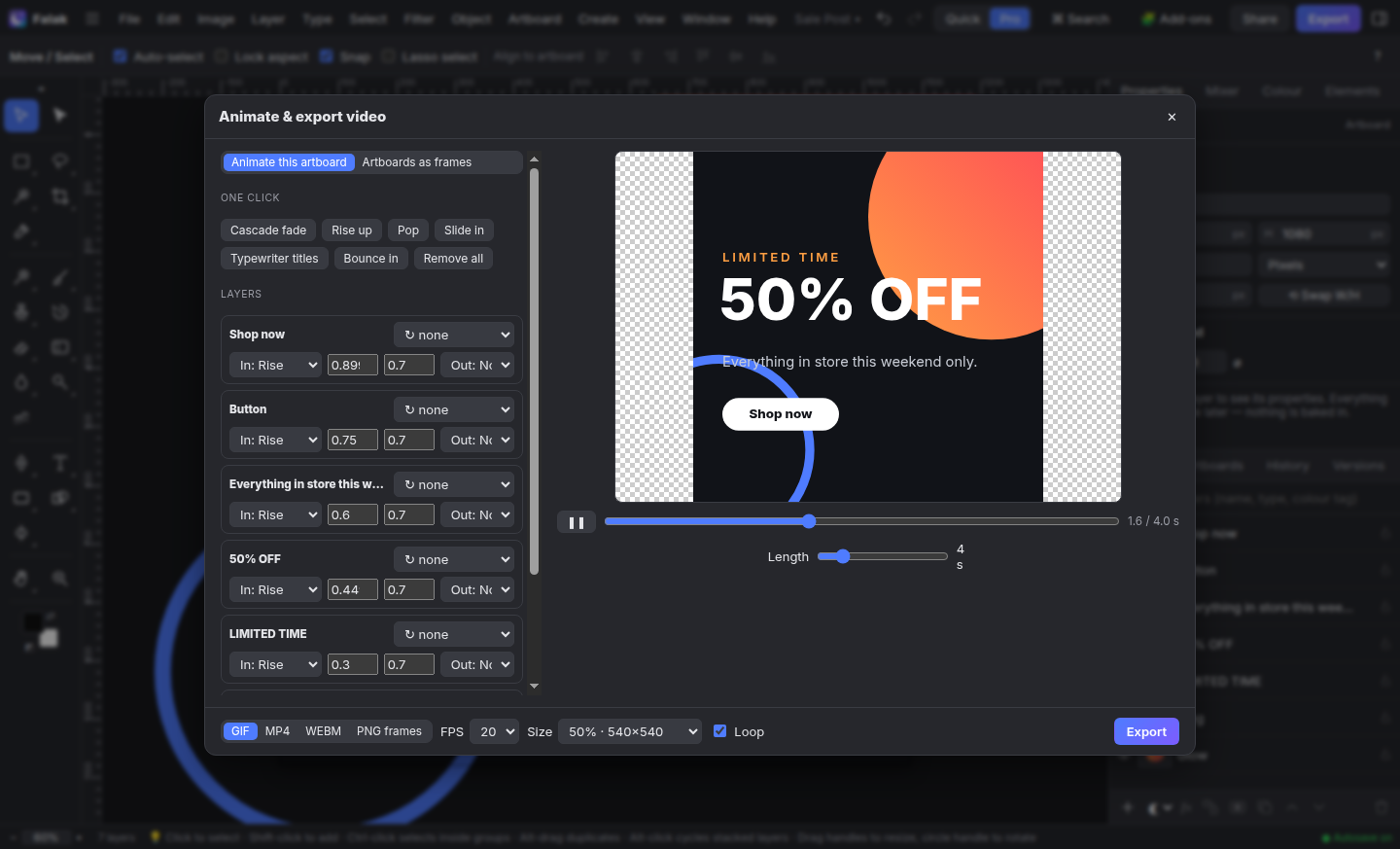 Animate and export video